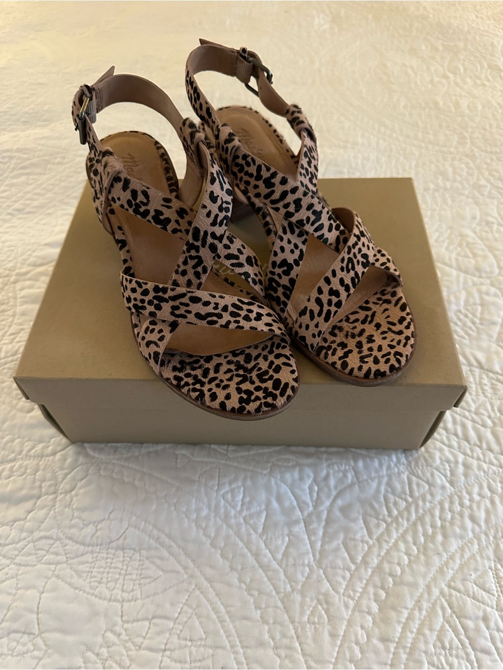 Madewell Leopard Print Strappy Calf Hair Sandals
